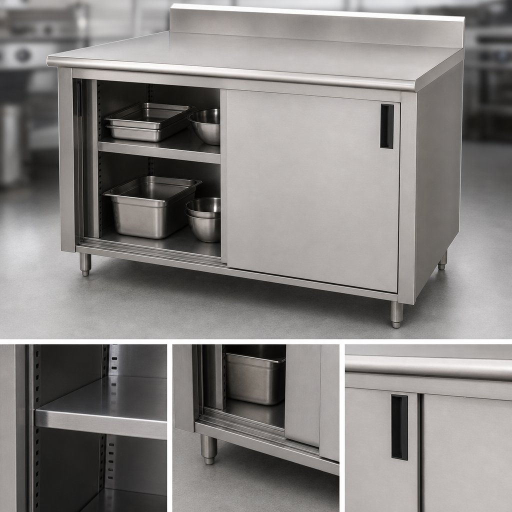 Cabinet Base with Mid-Shelf and Sliding Doors