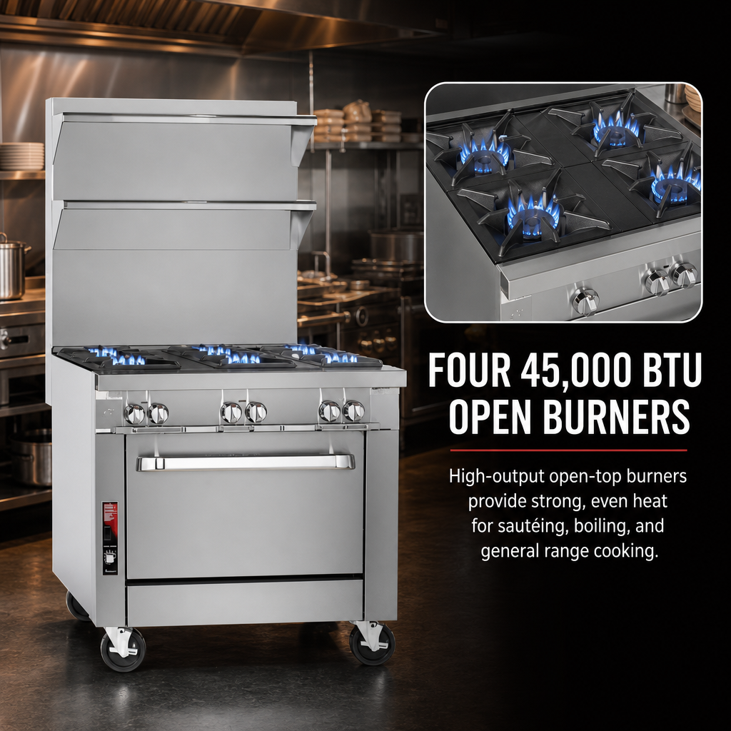 Four 45,000 BTU Open Burners