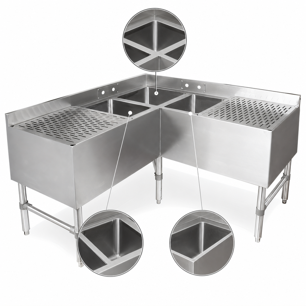 Three Compartment Corner Sink