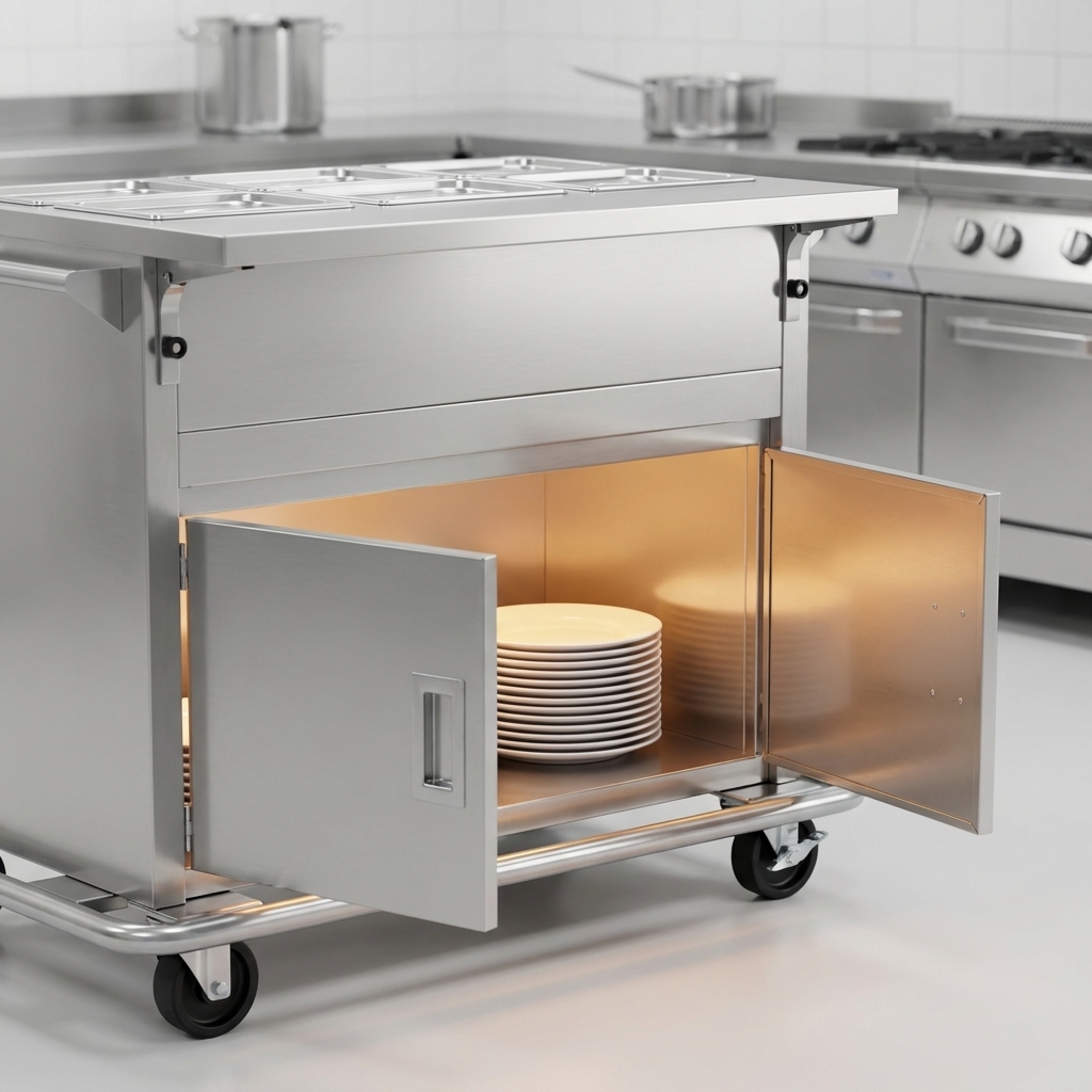 Keep extra pans and plates perfectly warm and ready for service with the convenient heated under storage.