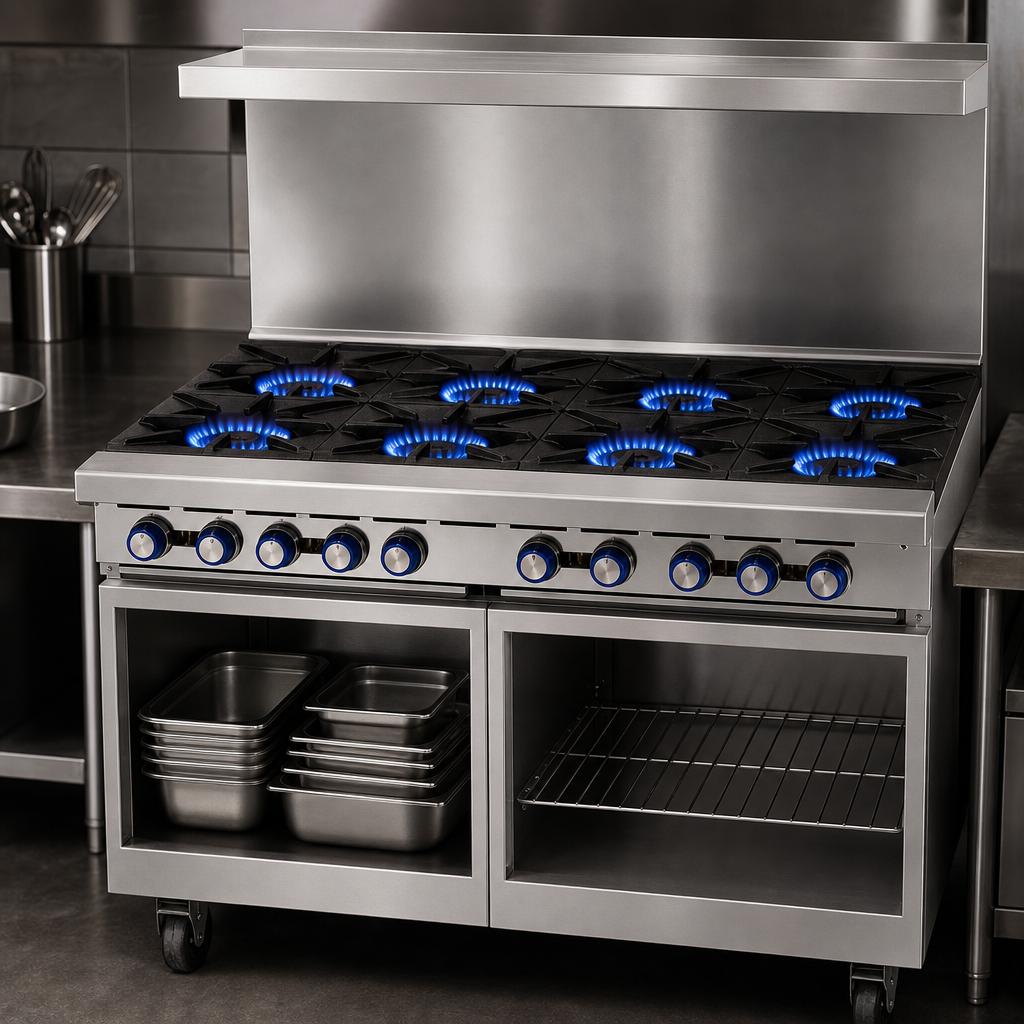Eight Open Burners with Pilot Lights