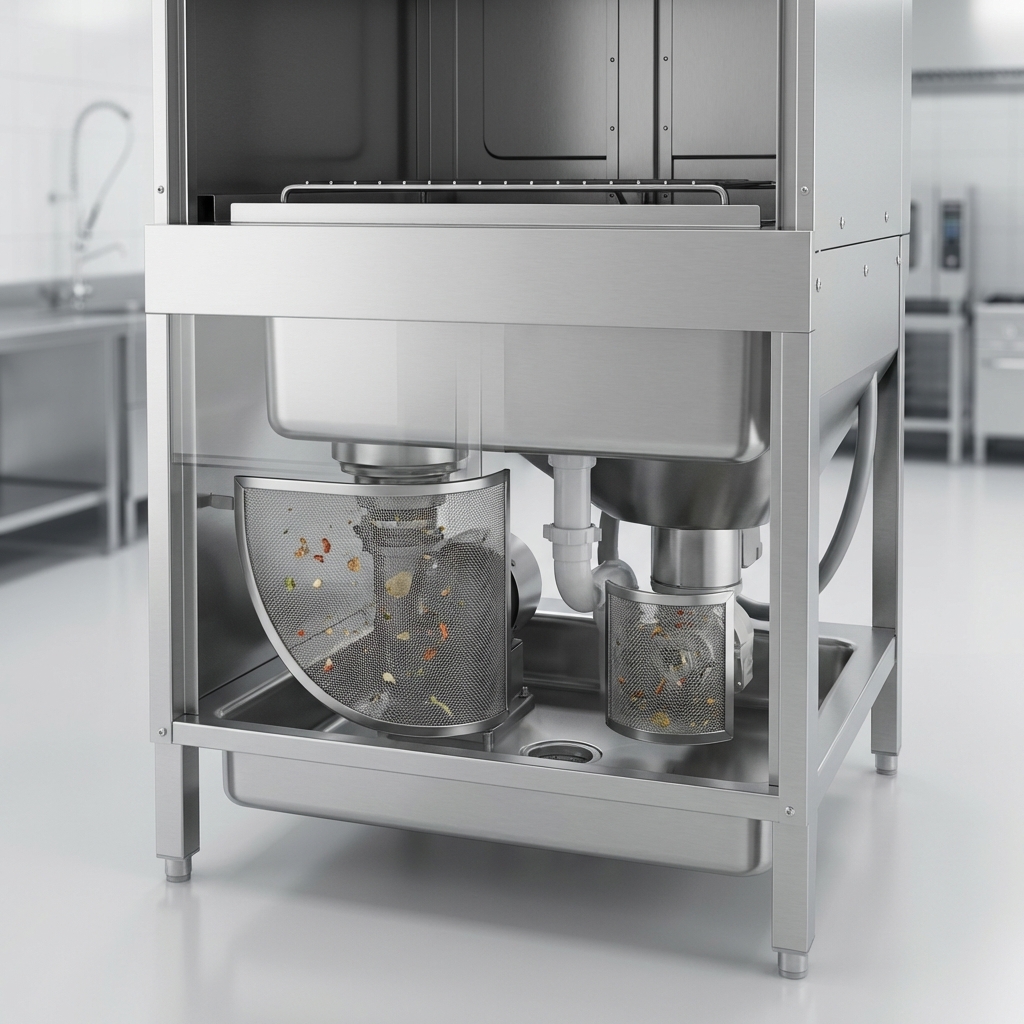 This image highlights the advanced dual screening protection, engineered to safeguard pumps from debris and extend the dishwasher's operational life.