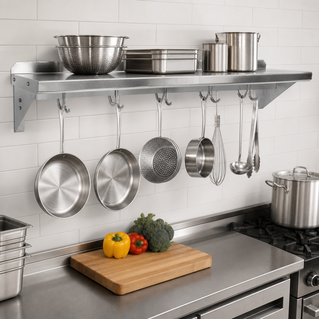 Wall-Mount Shelf with Pot Rack