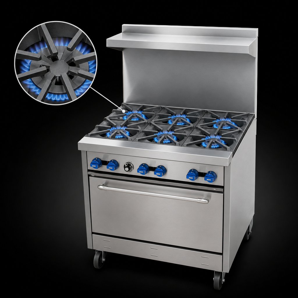 Six Star-Pattern Open Burners