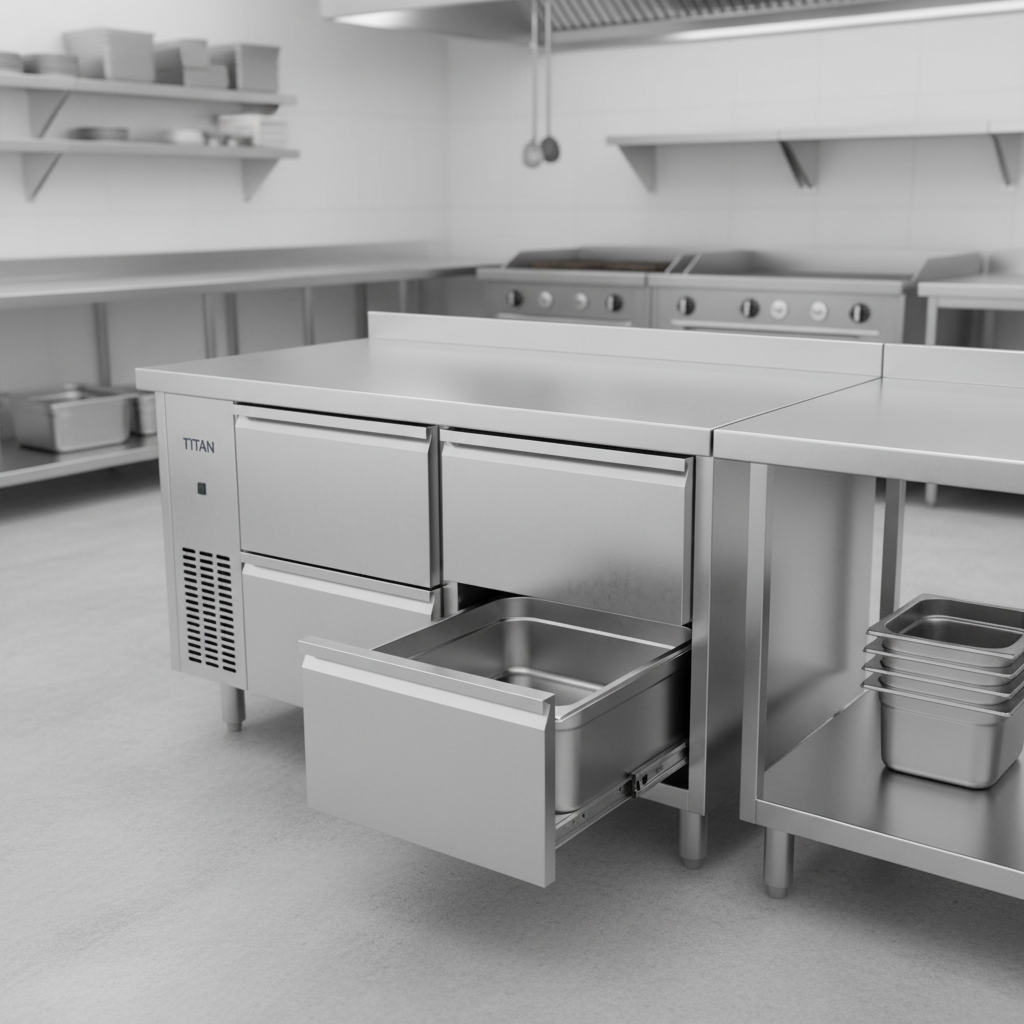Experience effortless loading, unloading, and cleaning with the Titan Fire & Ice freezer base's easily removable drawers, compatible with standard food pans.