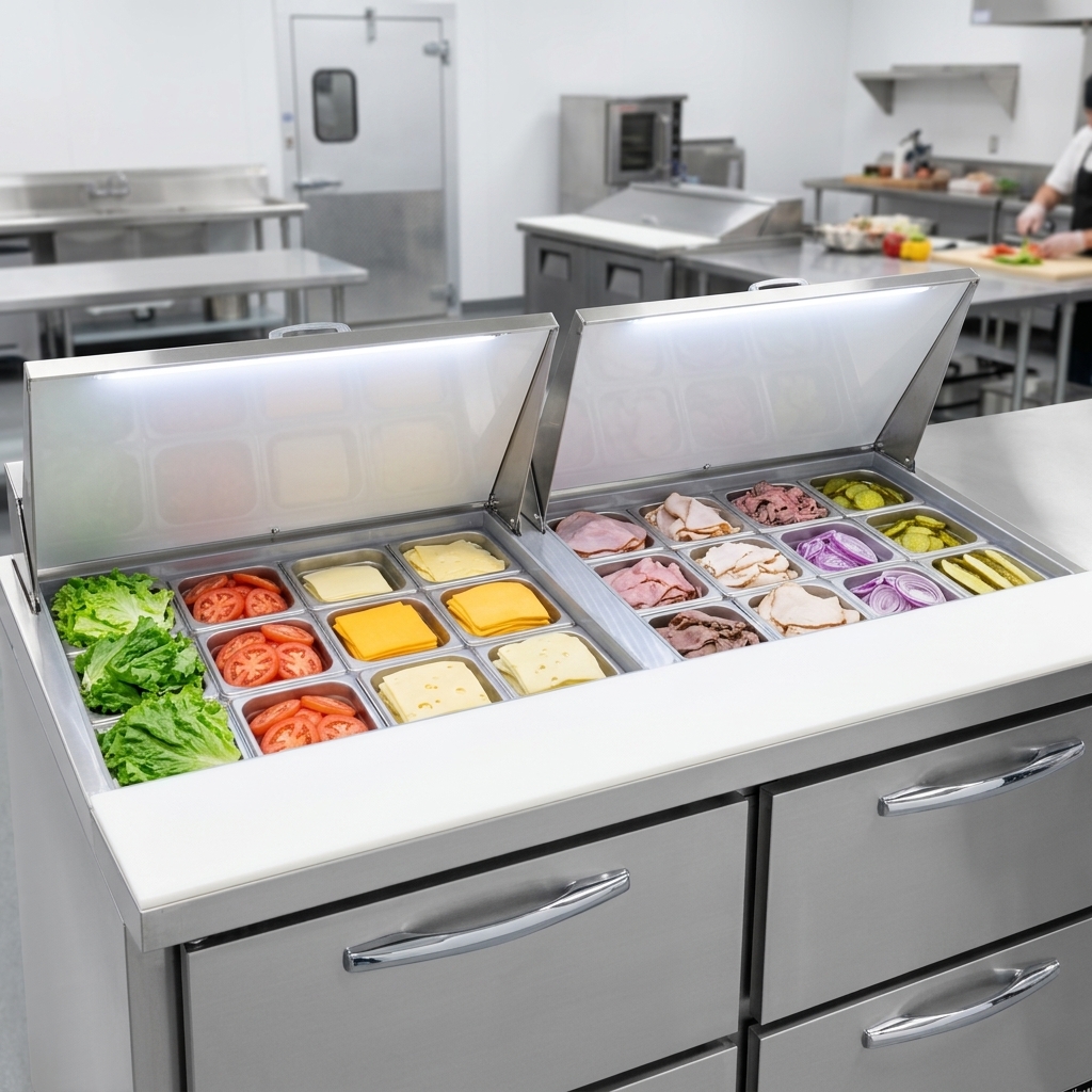 Efficiently organize a wide array of fresh ingredients with the Mighty Top's generous 24-pan capacity.