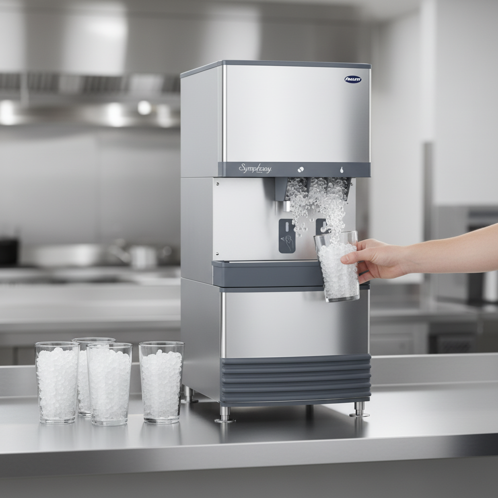 This image highlights the impressive high daily ice production of the Follett Symphony Plus dispenser, ready to meet constant demand.