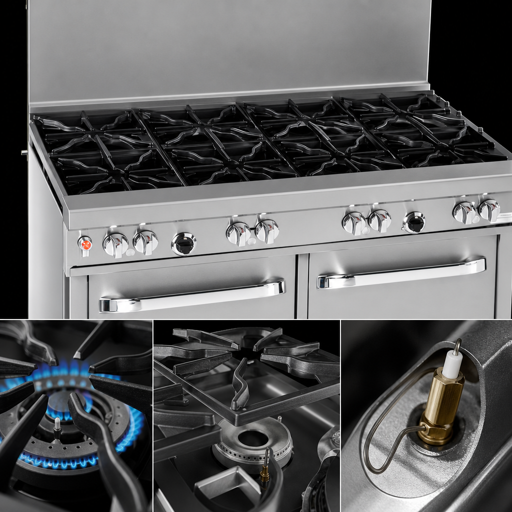 Four Non-Clog Burners with Wavy Grates
