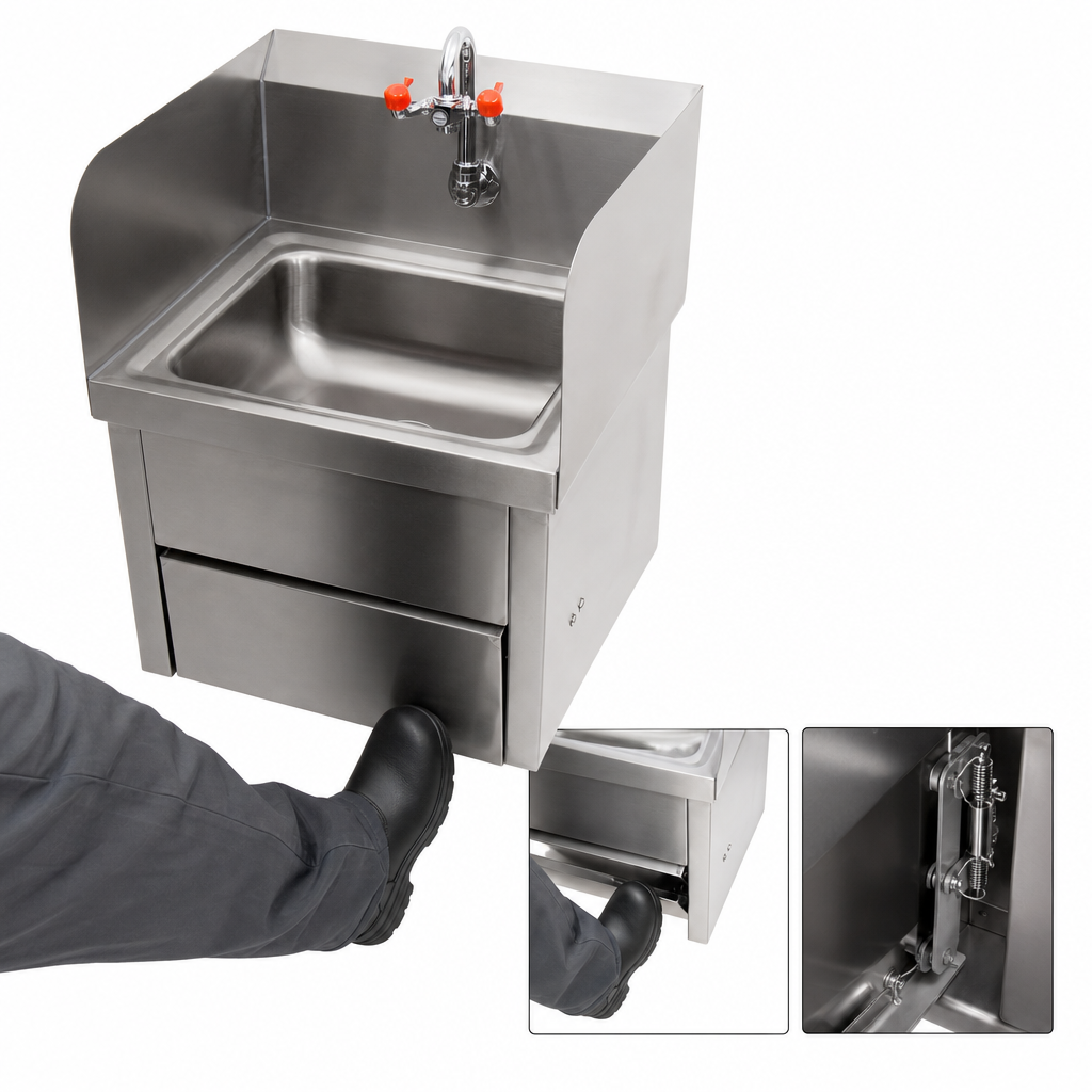 Knee Activated Faucet With Hinged Front Apron