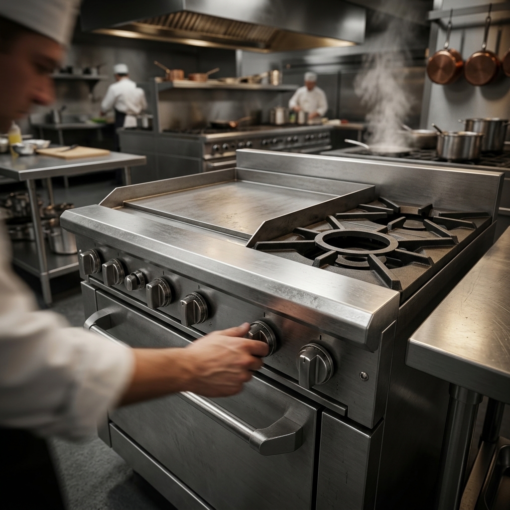 Experience the unwavering durability of the Titan JTRH-24G-1HT-36 Gas Range, engineered with heavy-duty construction for intense commercial kitchen use.