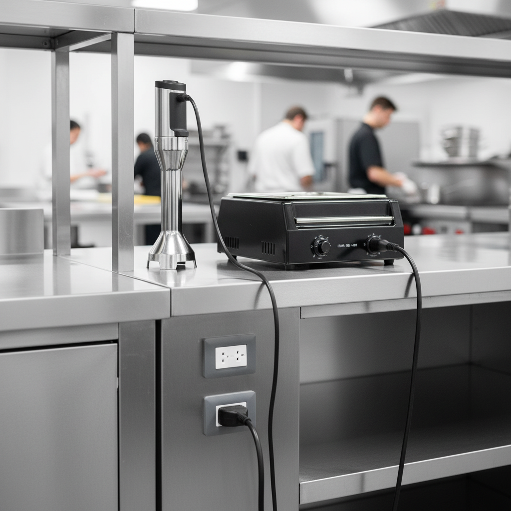 Effortlessly power your kitchen equipment with the integrated pre-wired electrical receptacles on this modular chef service counter.