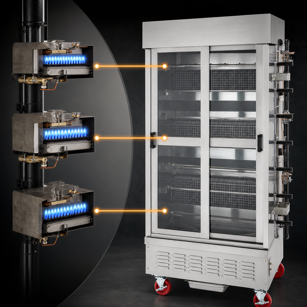 Three 35,000 BTU/hr Burners