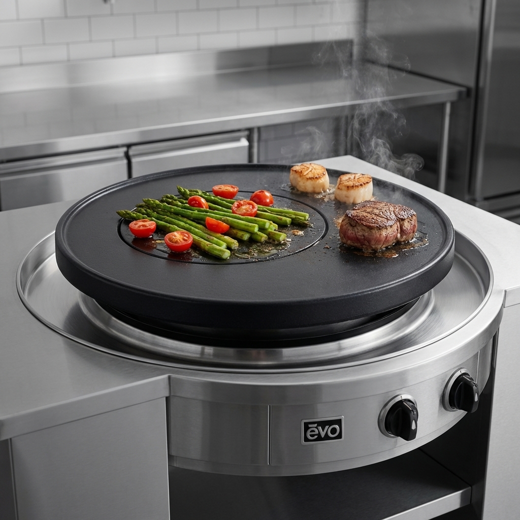 Achieve diverse culinary results simultaneously with the Evo Affinity's dual temperature zones, offering independent heat control for precise cooking.