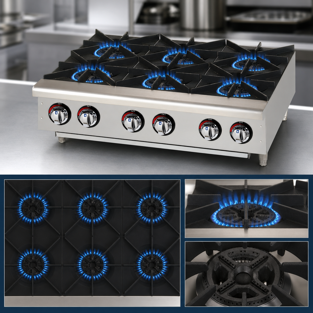 Six 25,000 BTU Burners