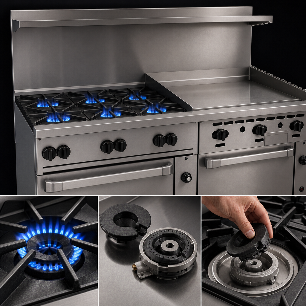 Six 30,000 BTU Open Top Burners