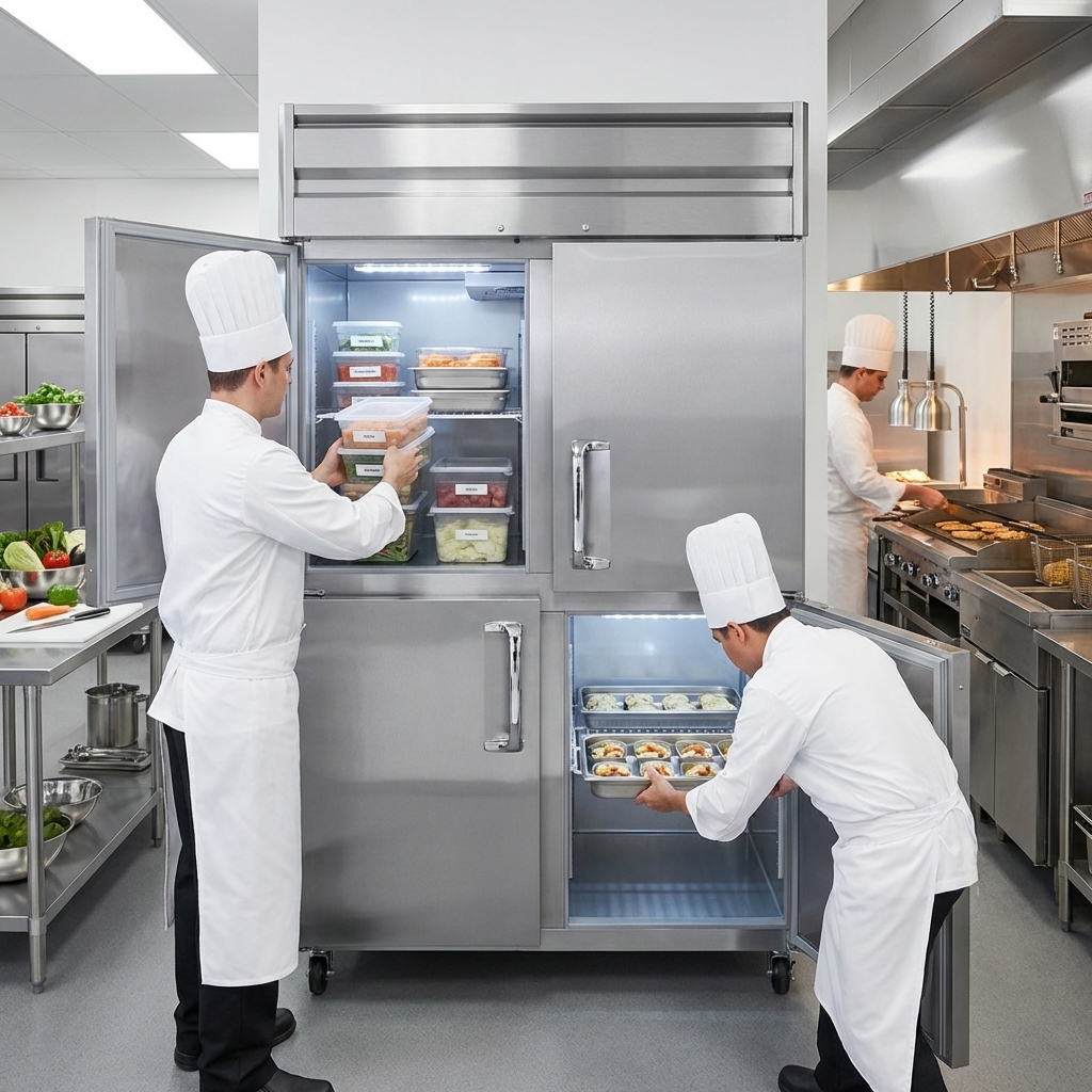 Experience seamless kitchen operations with this pass-thru freezer, designed for convenient loading and unloading from both prep and service sides.