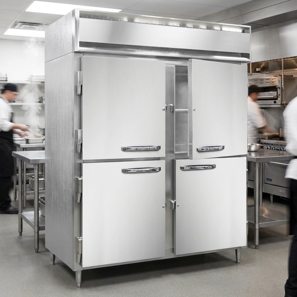 This robust pass-thru freezer features durable stainless steel and aluminum construction, engineered for long-lasting performance in any demanding commercial kitchen.