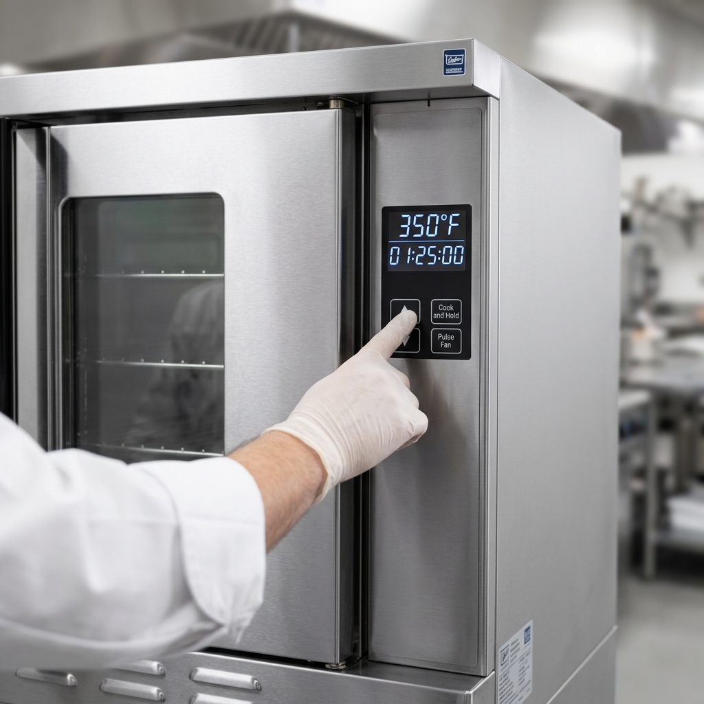 Experience precise temperature management and versatile cooking with the oven's advanced solid state digital controls, featuring a clear digital timer and Cook and Hold functionality.