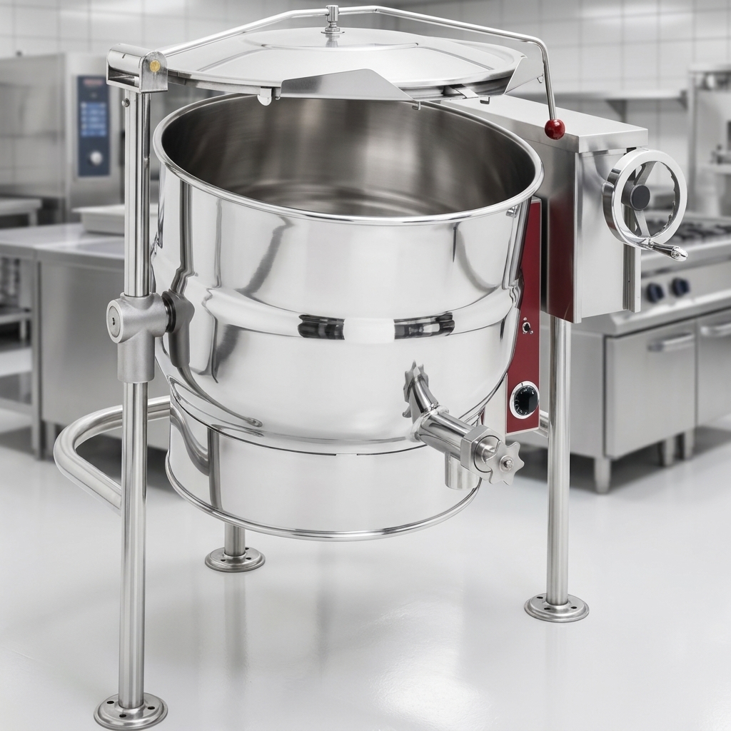 Experience exceptional resilience and easy maintenance with this tilting kettle's premium durable stainless steel construction.