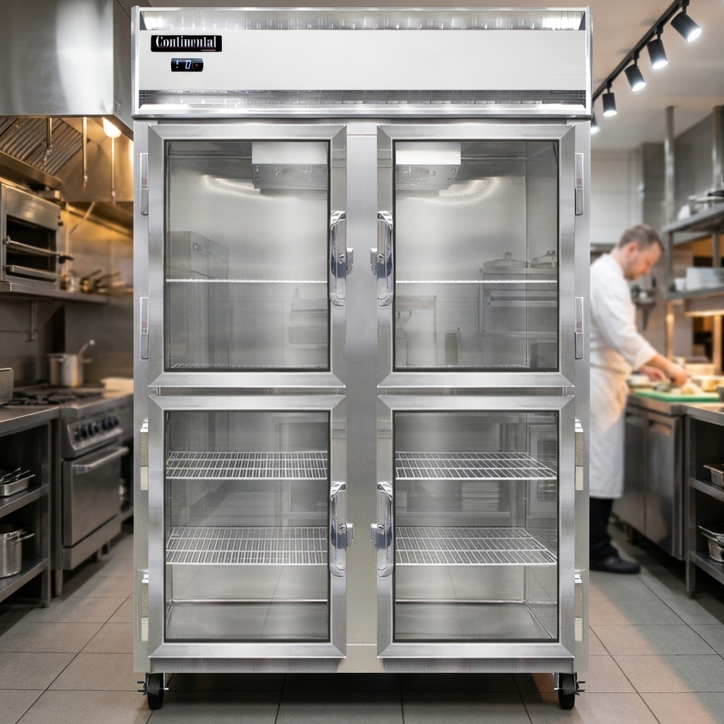 Experience the superior durability and sleek professional appearance of this display freezer's easy-to-clean stainless steel exterior.