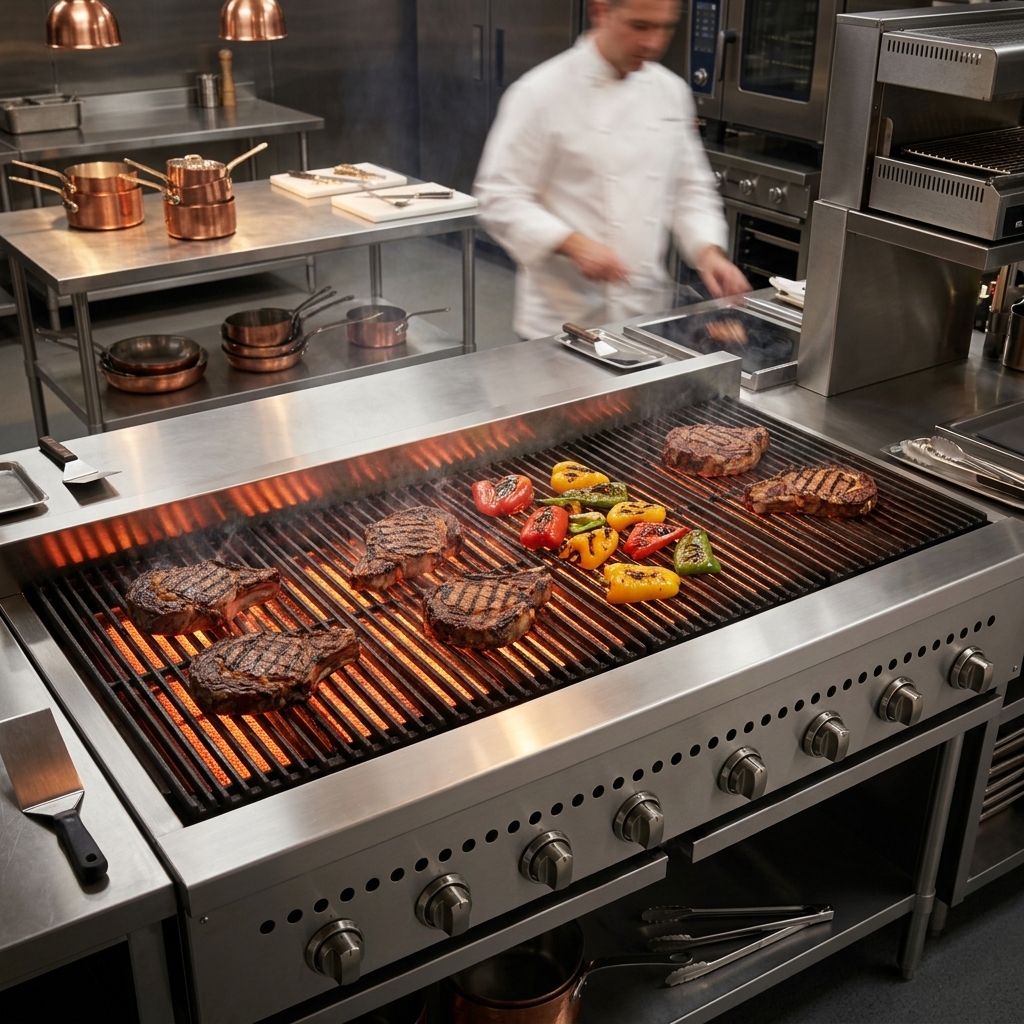 Experience perfect searing and authentic charbroiled flavors with the Wolf SCB60's durable cast iron radiants, ensuring even heat distribution for every dish.