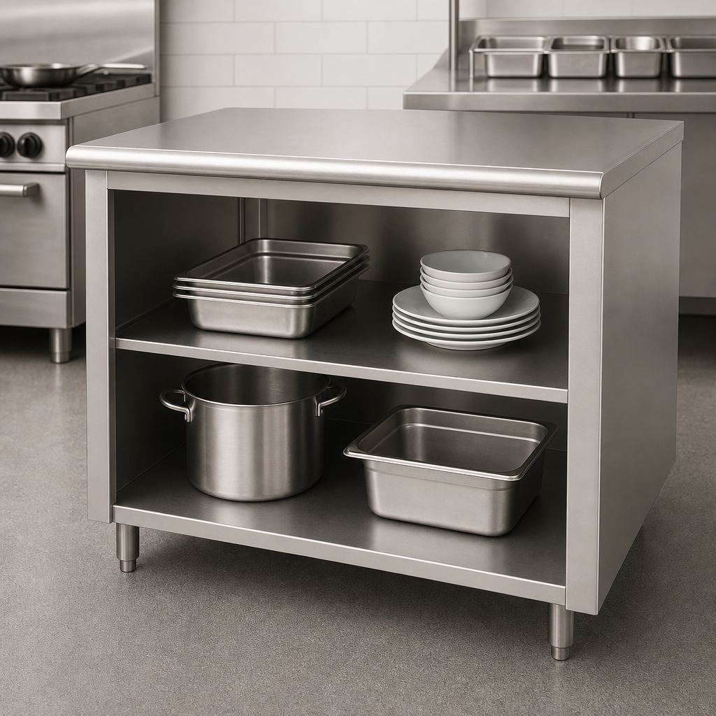 Open Front Cabinet Base with Mid-Shelf