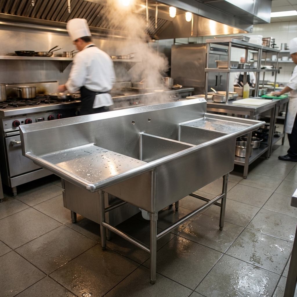 Experience exceptional durability with this commercial sink, expertly crafted from heavy-duty 14 gauge, type 304 stainless steel.
