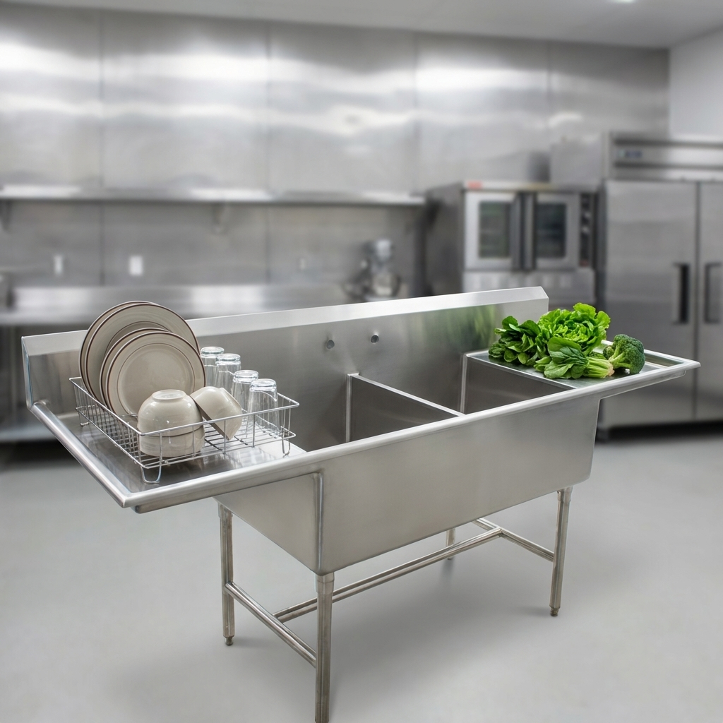 Observe the extensive integrated 30-inch drainboards, offering substantial space for air-drying dishes or efficient food preparation.