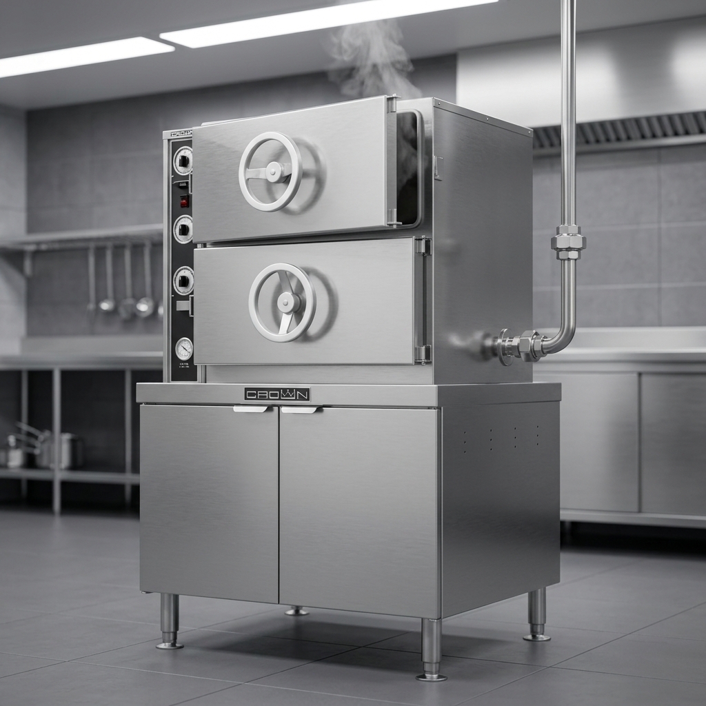 Experience the efficiency of direct steam operation with the Crown DDA-3 steamer, providing powerful and consistent cooking results.
