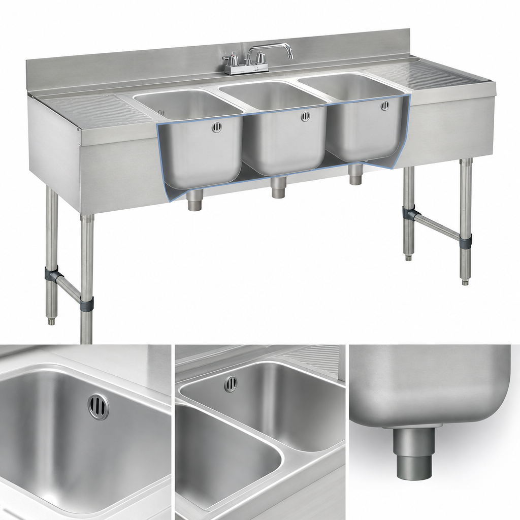 Three Deep-Drawn Sink Bowls