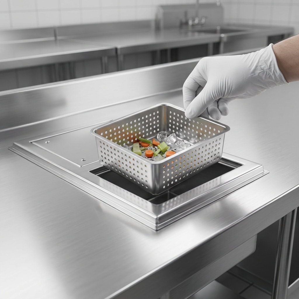 See how the removable perforated basket effortlessly collects debris, ensuring easy cleaning and clog-free drainage for your water tempering system.