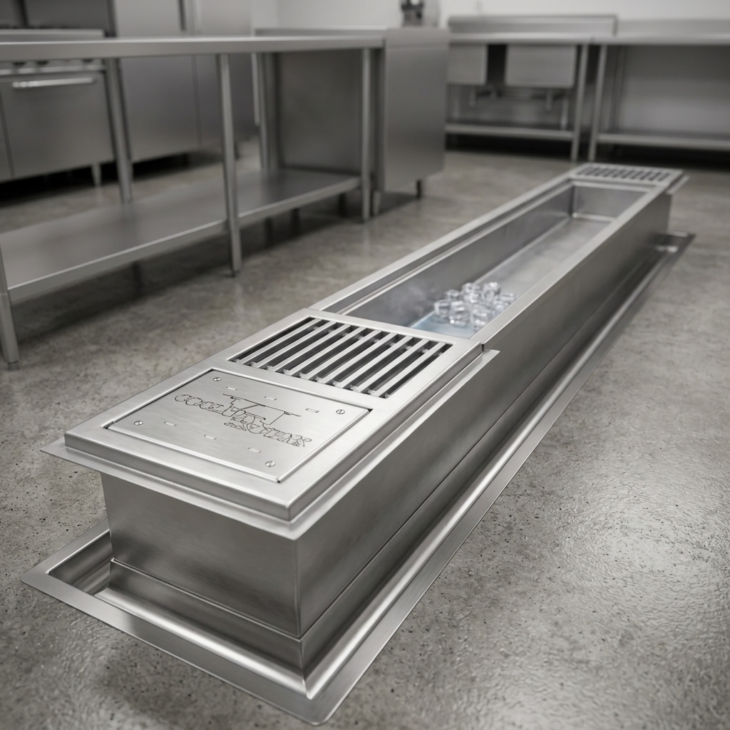 Experience the superior durability and corrosion resistance of this cool trough, crafted from heavy-duty 14 gauge, 304 stainless steel for demanding commercial use.