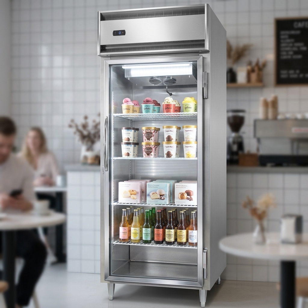 Experience seamless integration and powerful cooling with this display freezer's efficient self-contained refrigeration system.
