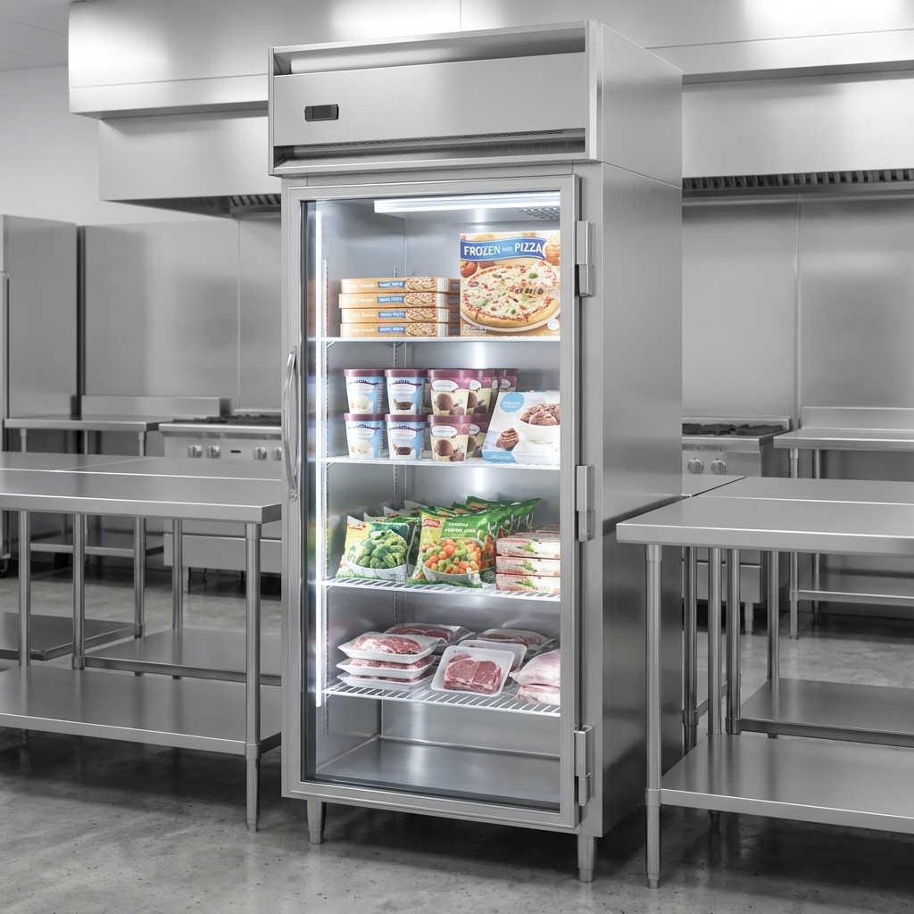 This image highlights the freezer's self-contained "plug" refrigeration system, engineered for high-efficiency and environmentally safe operation.