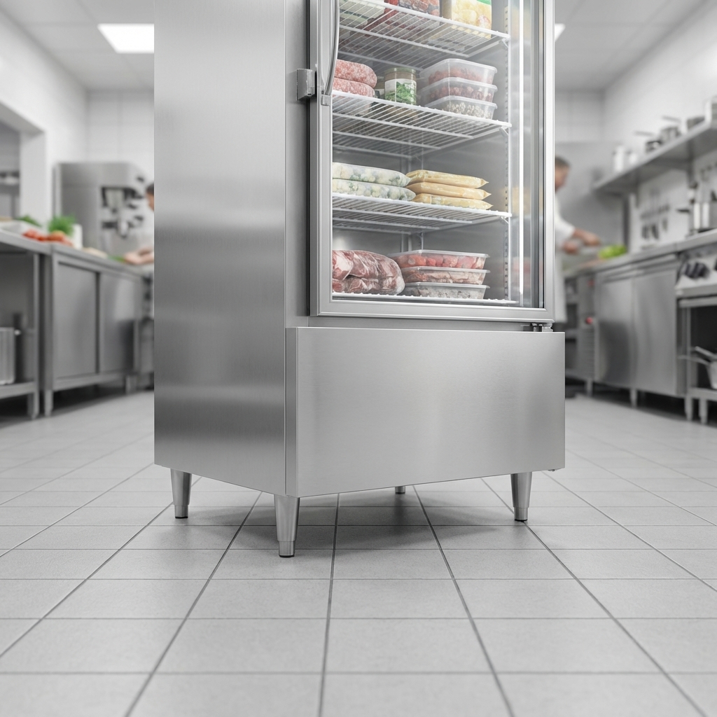 Observe the impeccably dry surroundings of the freezer, demonstrating the efficiency of its automatic hot gas condensate evaporator system.