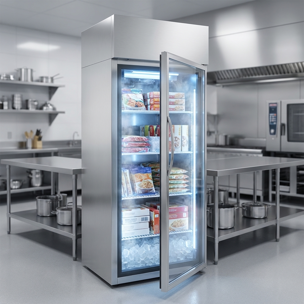 This sleek reach-in freezer features a powerful, self-contained refrigeration system for consistent and efficient cooling of all your frozen goods.
