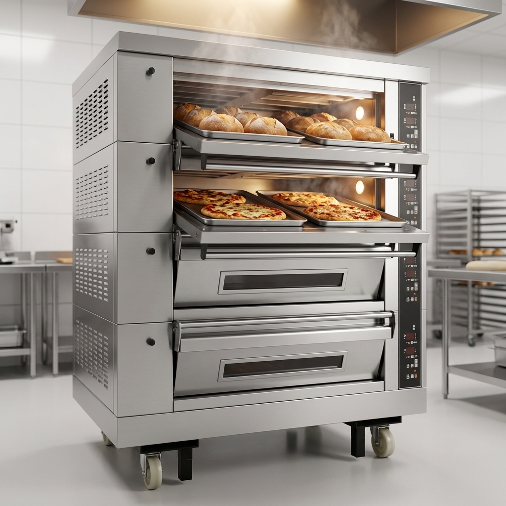 Showcasing its exceptional high pan capacity, this 4-deck electric oven effortlessly holds multiple full-size pans across its decks for maximum baking efficiency.