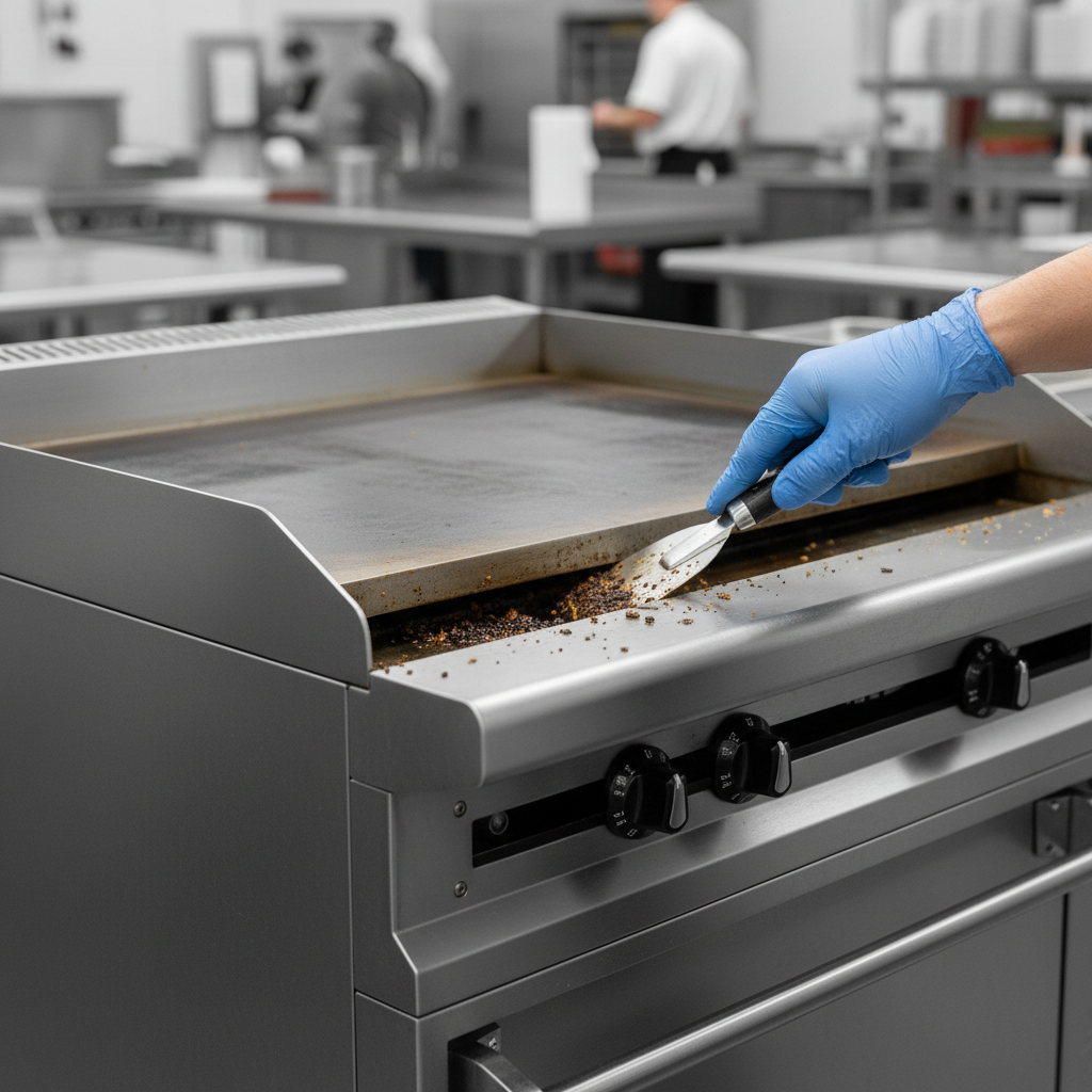 Effortlessly manage cooking residue with the durable 14 gauge stainless steel grease trough, designed for easy cleanup and a hygienic kitchen.