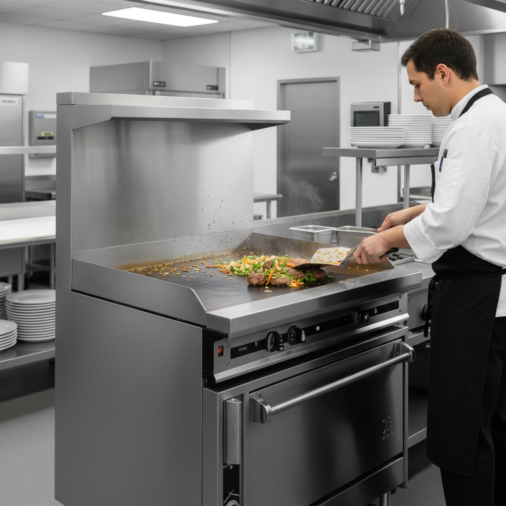 Observe the robust 14-gauge stainless steel side and rear splash guards, diligently protecting kitchen walls from cooking splatters.
