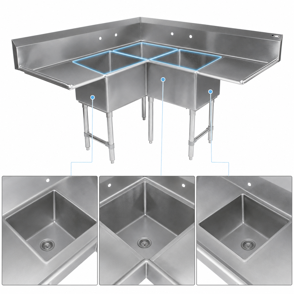 Three-Compartment Corner Layout