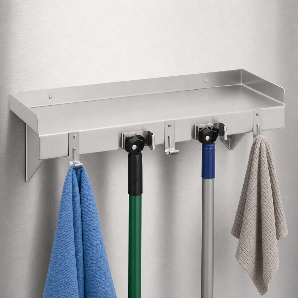 Built-In Mop Holders and Rag Hooks