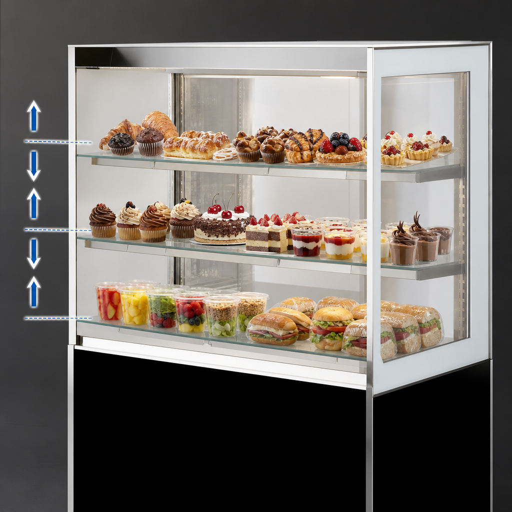 Three Tiers of Adjustable Tempered Glass Shelves