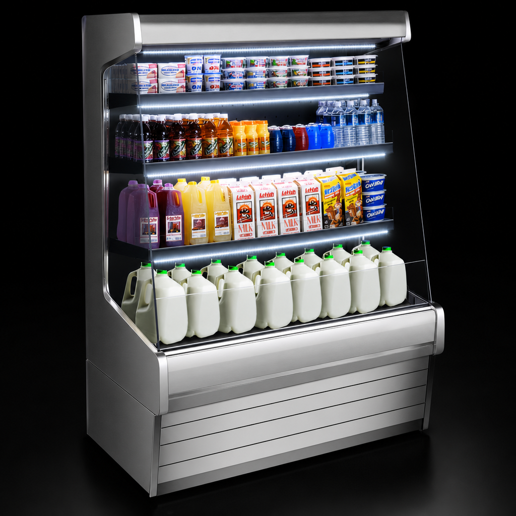 Three Rows of LED-Lighted Shelves