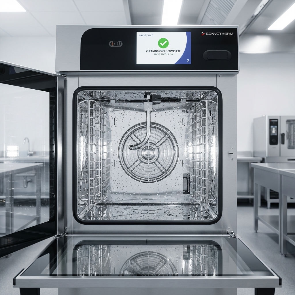 Experience the effortless hygiene of the Convotherm MINI 6.10ET with its sparkling interior thanks to the ConvoClean+ automatic cleaning system.