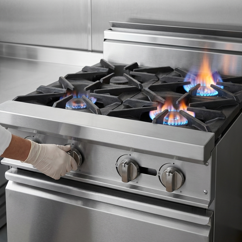 Achieve unparalleled precision and flexible heat adjustments with the clearly visible infinite controls on this heavy-duty 4-burner gas range.