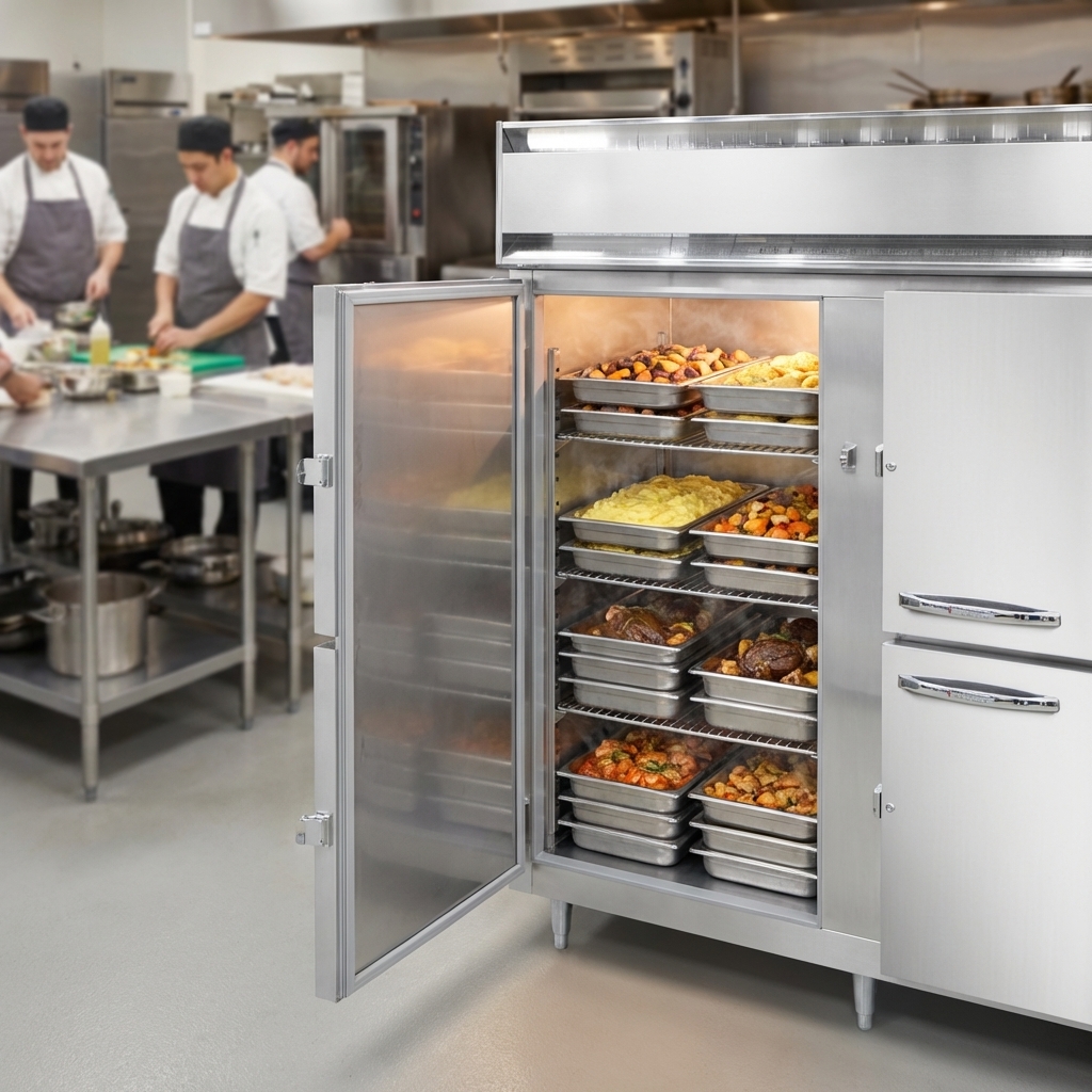 Experience unparalleled storage capacity with this three-section heated holding cabinet, perfect for high-volume kitchen operations.