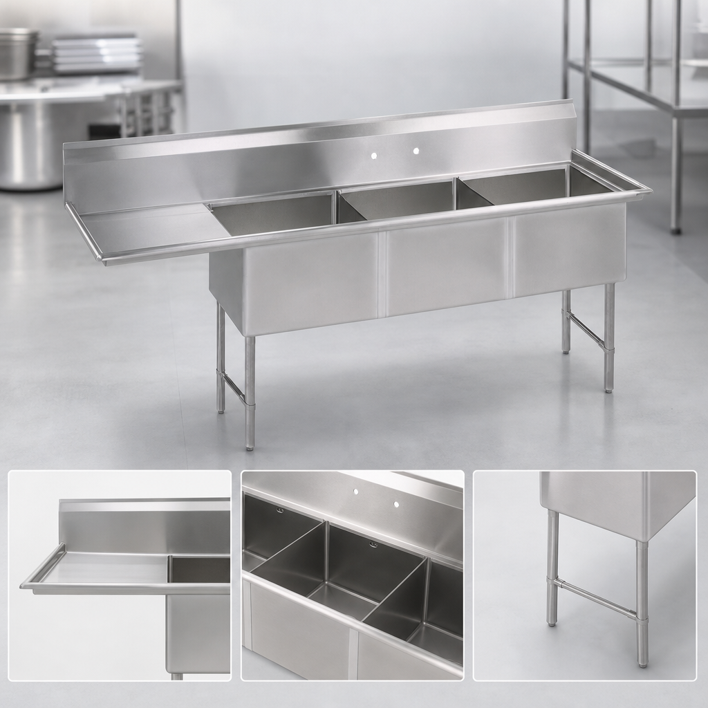 Three-Compartment Sink With Left Drainboard