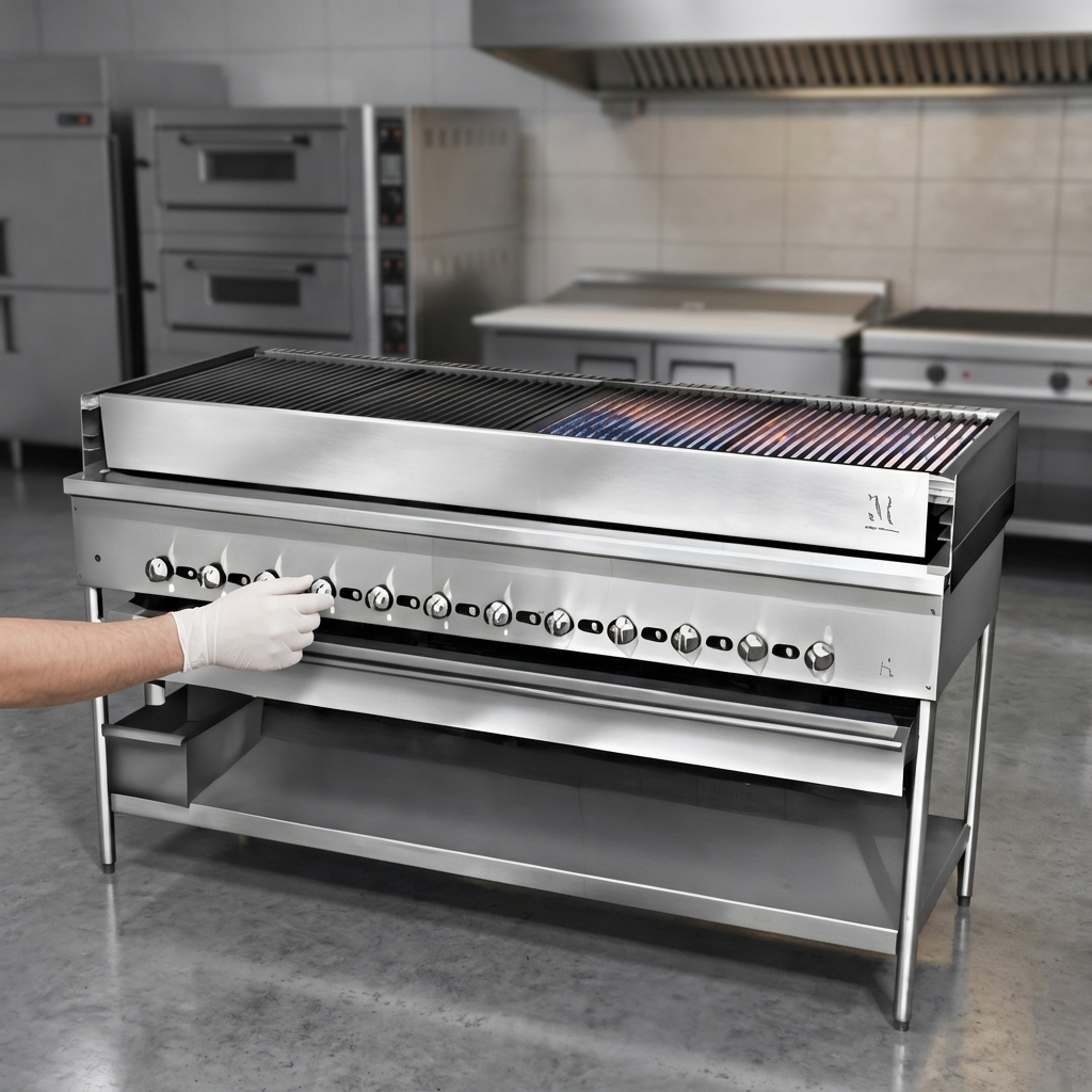 Experience versatile cooking with the Titan JCB-72 72-inch gas chicken broiler, featuring independent burner controls for precise heat zoning.