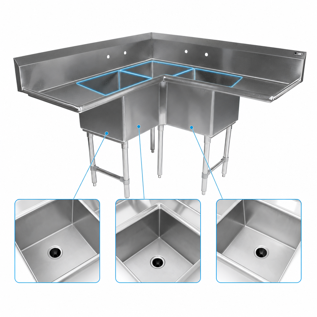 Three-Compartment Corner Layout