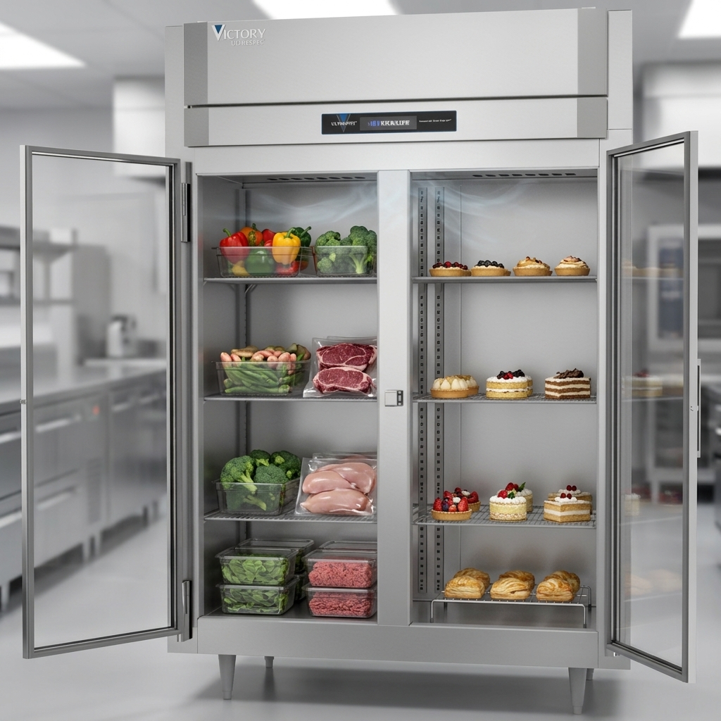 Experience consistent food quality and optimal preservation with the advanced V-Core™ Cooling Technology demonstrated in this extra-wide reach-in freezer.